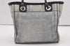 Authentic CHANEL Deauville Line CC Logo Chain Tote Bag Denim Leather Blue 0281J