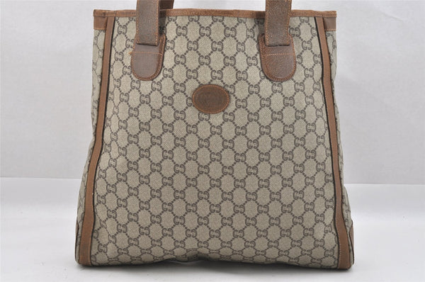 Authentic GUCCI Vintage GG Plus Shoulder Tote Bag GG PVC Leather Brown 0286J
