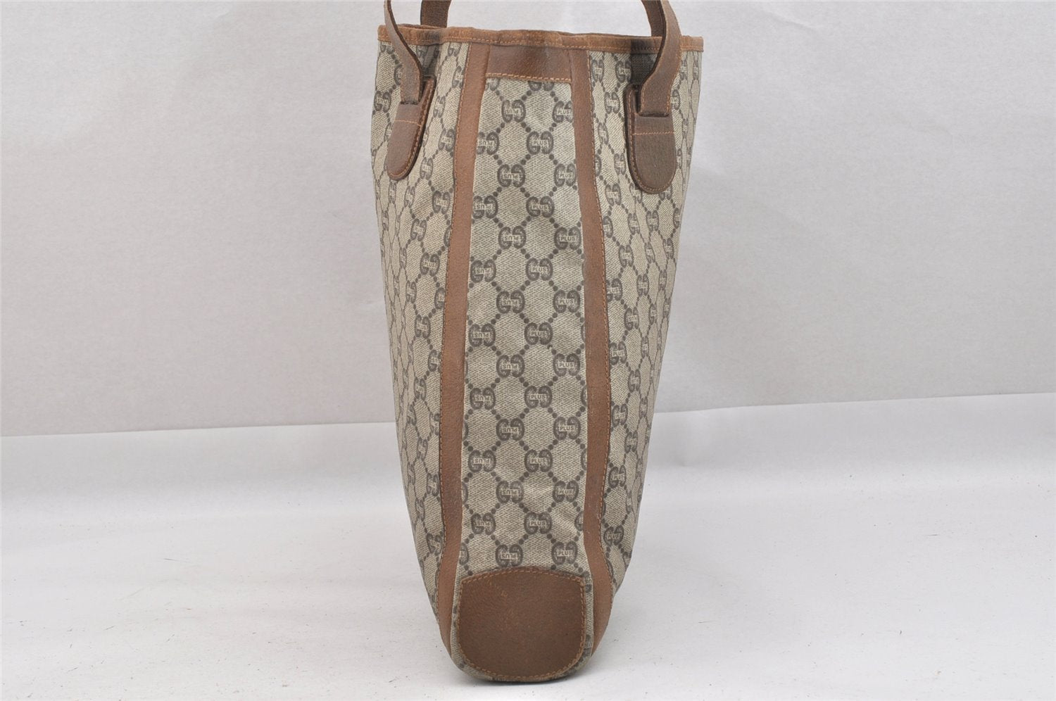 Authentic GUCCI Vintage GG Plus Shoulder Tote Bag GG PVC Leather Brown 0286J