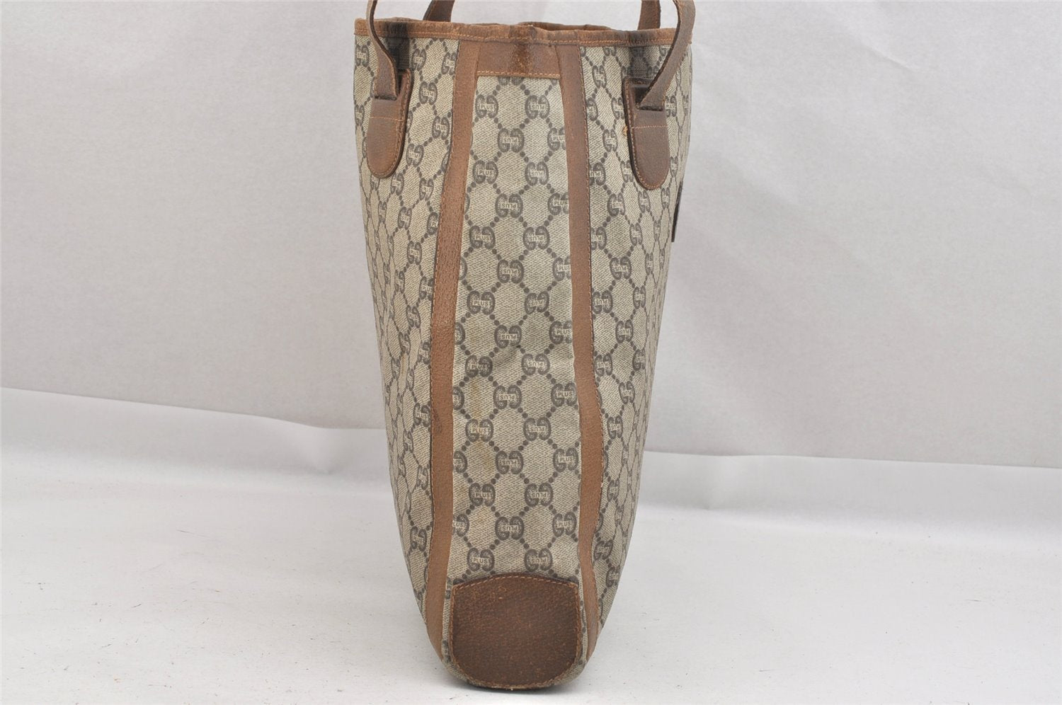 Authentic GUCCI Vintage GG Plus Shoulder Tote Bag GG PVC Leather Brown 0286J