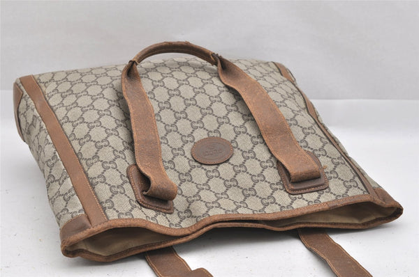 Authentic GUCCI Vintage GG Plus Shoulder Tote Bag GG PVC Leather Brown 0286J