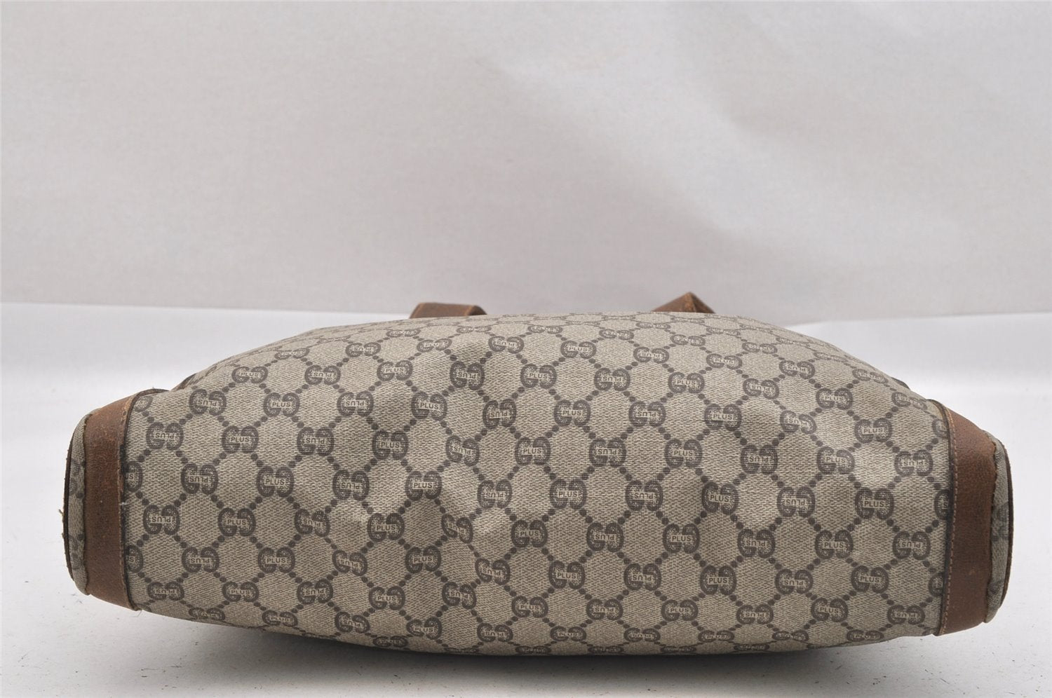 Authentic GUCCI Vintage GG Plus Shoulder Tote Bag GG PVC Leather Brown 0286J