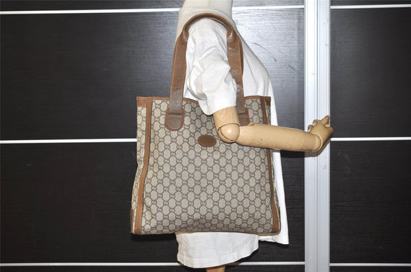Authentic GUCCI Vintage GG Plus Shoulder Tote Bag GG PVC Leather Brown 0286J