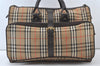 Authentic Burberrys Nova Check Canvas Leather Travel Boston Bag Beige 0288J