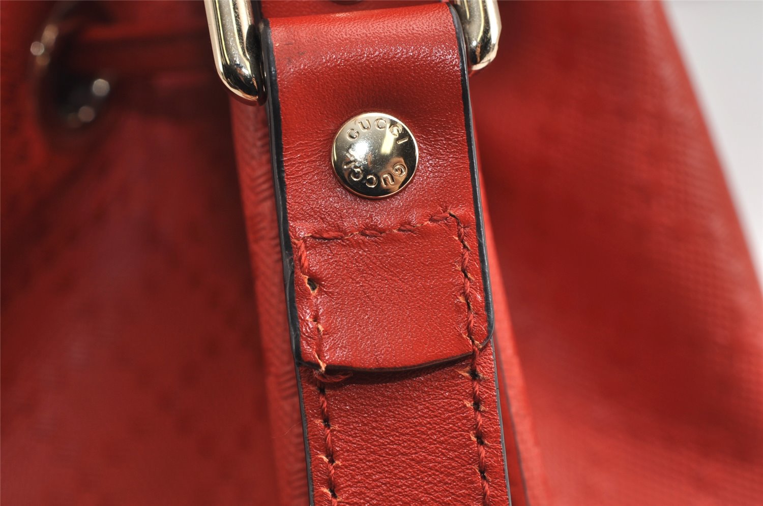 Authentic GUCCI Bright Diamante Shoulder Drawstring Bag Leather 354229 Red 0288K