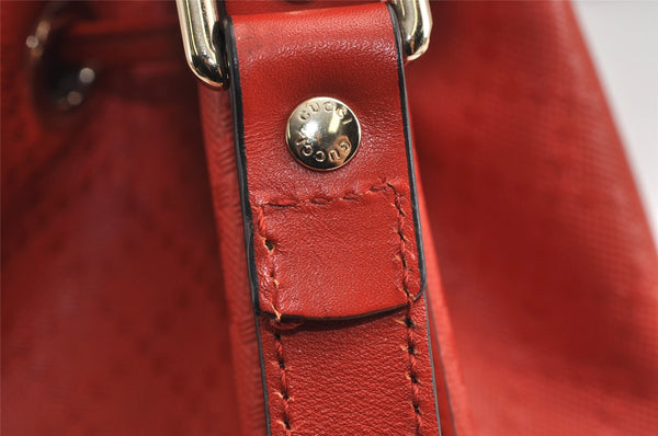 Authentic GUCCI Bright Diamante Shoulder Drawstring Bag Leather 354229 Red 0288K