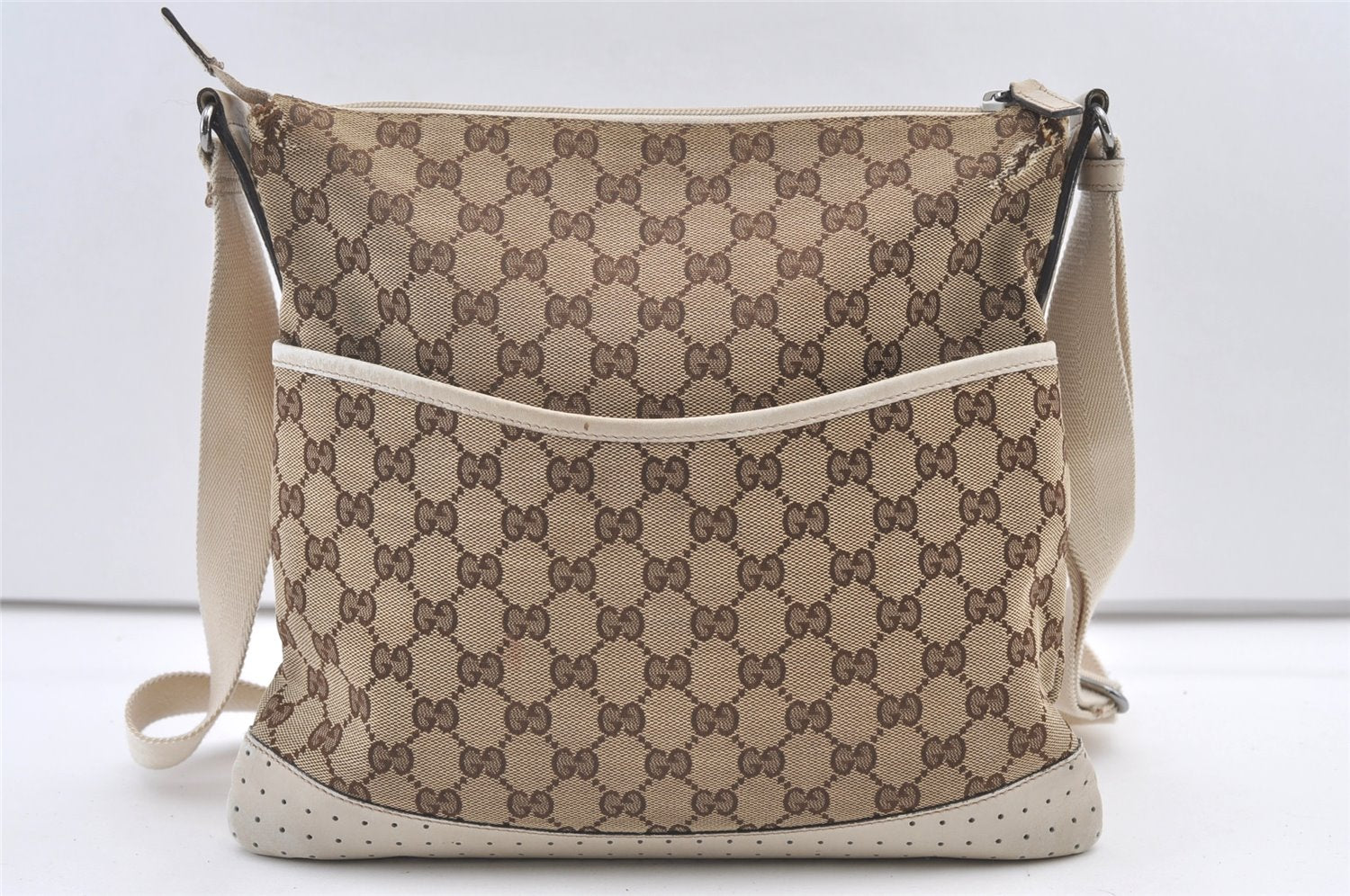Authentic GUCCI Shoulder Cross Body Bag GG Canvas Leather 145857 Brown 0289K