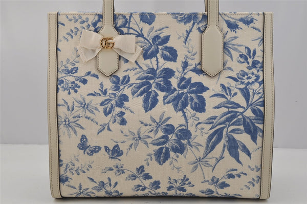 Authentic GUCCI GG Ribbon Herbarium Tote Bag Canvas Leather 432684 White 0290J