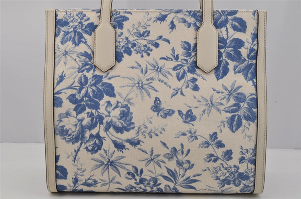Authentic GUCCI GG Ribbon Herbarium Tote Bag Canvas Leather 432684 White 0290J