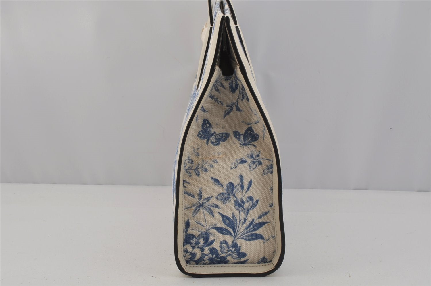 Authentic GUCCI GG Ribbon Herbarium Tote Bag Canvas Leather 432684 White 0290J