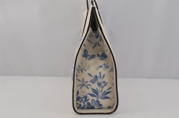 Authentic GUCCI GG Ribbon Herbarium Tote Bag Canvas Leather 432684 White 0290J