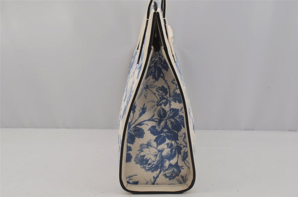Authentic GUCCI GG Ribbon Herbarium Tote Bag Canvas Leather 432684 White 0290J