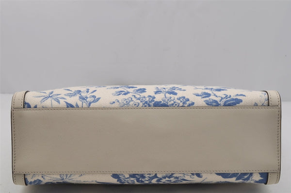 Authentic GUCCI GG Ribbon Herbarium Tote Bag Canvas Leather 432684 White 0290J