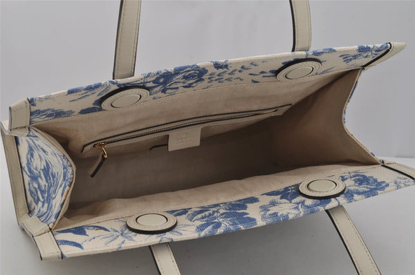 Authentic GUCCI GG Ribbon Herbarium Tote Bag Canvas Leather 432684 White 0290J
