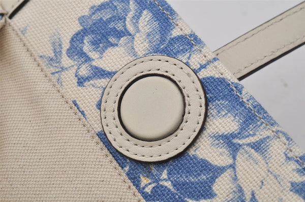 Authentic GUCCI GG Ribbon Herbarium Tote Bag Canvas Leather 432684 White 0290J