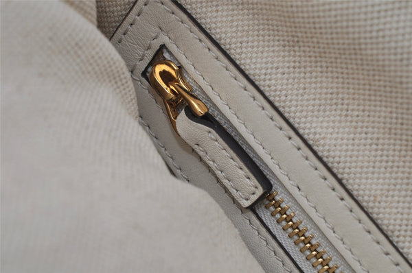 Authentic GUCCI GG Ribbon Herbarium Tote Bag Canvas Leather 432684 White 0290J