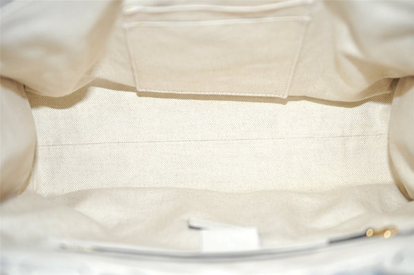 Authentic GUCCI GG Ribbon Herbarium Tote Bag Canvas Leather 432684 White 0290J