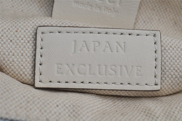Authentic GUCCI GG Ribbon Herbarium Tote Bag Canvas Leather 432684 White 0290J