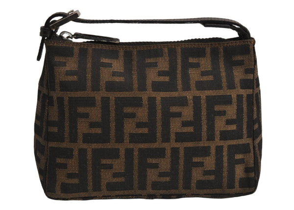 Authentic FENDI Zucca Hand Bag Pouch Purse Canvas Leather Brown Junk 0290K