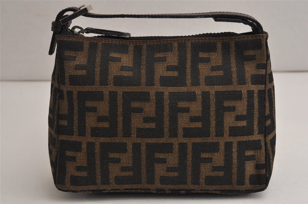 Authentic FENDI Zucca Hand Bag Pouch Purse Canvas Leather Brown Junk 0290K