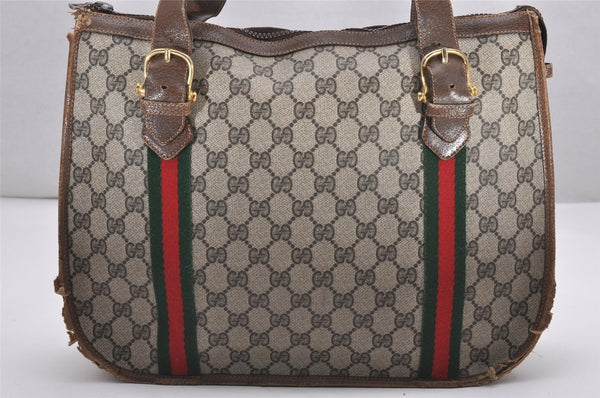 Authentic GUCCI Web Sherry Line Shoulder Tote Bag GG PVC Leather Brown 0293J