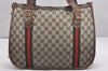 Authentic GUCCI Web Sherry Line Shoulder Tote Bag GG PVC Leather Brown 0293J