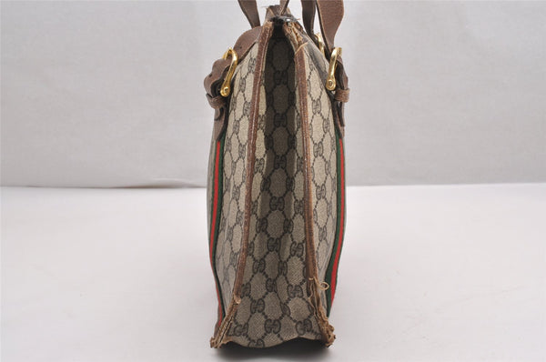 Authentic GUCCI Web Sherry Line Shoulder Tote Bag GG PVC Leather Brown 0293J