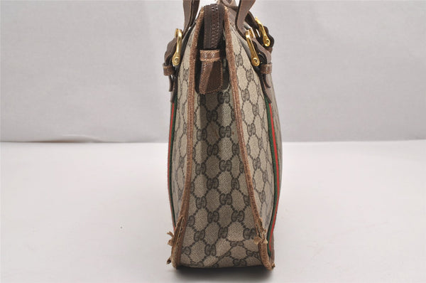 Authentic GUCCI Web Sherry Line Shoulder Tote Bag GG PVC Leather Brown 0293J