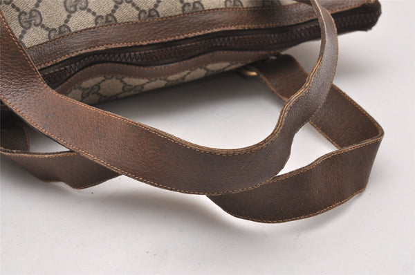 Authentic GUCCI Web Sherry Line Shoulder Tote Bag GG PVC Leather Brown 0293J