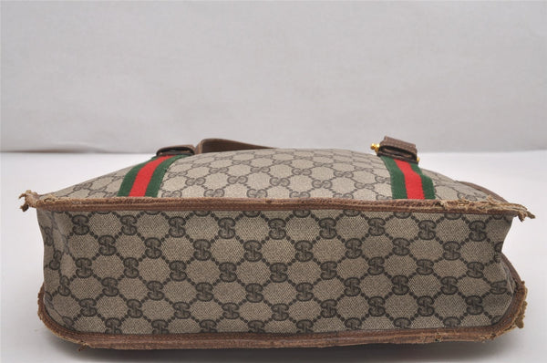 Authentic GUCCI Web Sherry Line Shoulder Tote Bag GG PVC Leather Brown 0293J