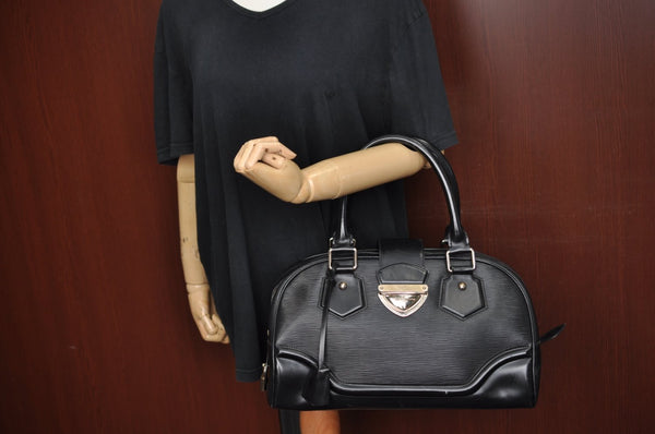 Authentic Louis Vuitton Epi Bowling Montaigne GM Hand Bag Black M59312 LV 0296I