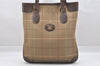 Authentic Burberrys Vintage Check Canvas Leather Hand Tote Bag Khaki Green 0296J