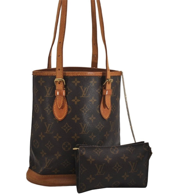 Authentic Louis Vuitton Monogram Bucket PM Shoulder Tote Bag M42238 LV 0296K