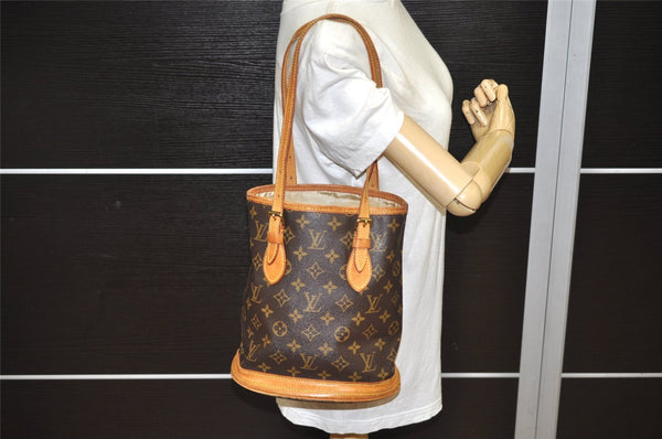 Authentic Louis Vuitton Monogram Bucket PM Shoulder Tote Bag M42238 LV 0296K