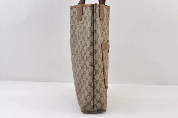 Authentic GUCCI Web Sherry Line Shoulder Tote Bag GG PVC Leather Brown 0297J