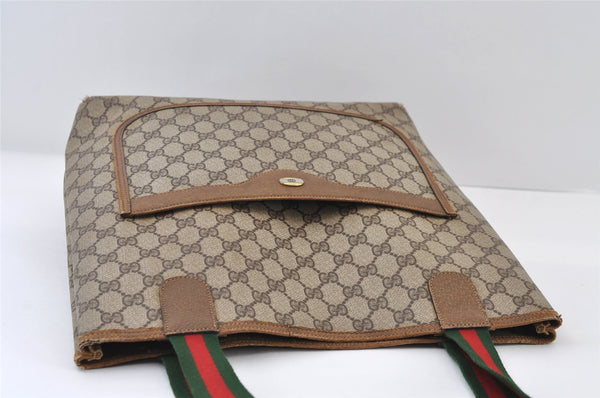 Authentic GUCCI Web Sherry Line Shoulder Tote Bag GG PVC Leather Brown 0297J
