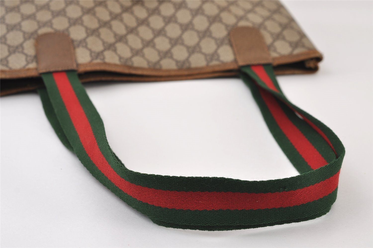 Authentic GUCCI Web Sherry Line Shoulder Tote Bag GG PVC Leather Brown 0297J