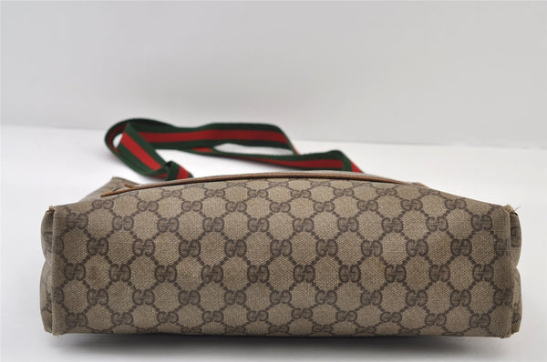 Authentic GUCCI Web Sherry Line Shoulder Tote Bag GG PVC Leather Brown 0297J