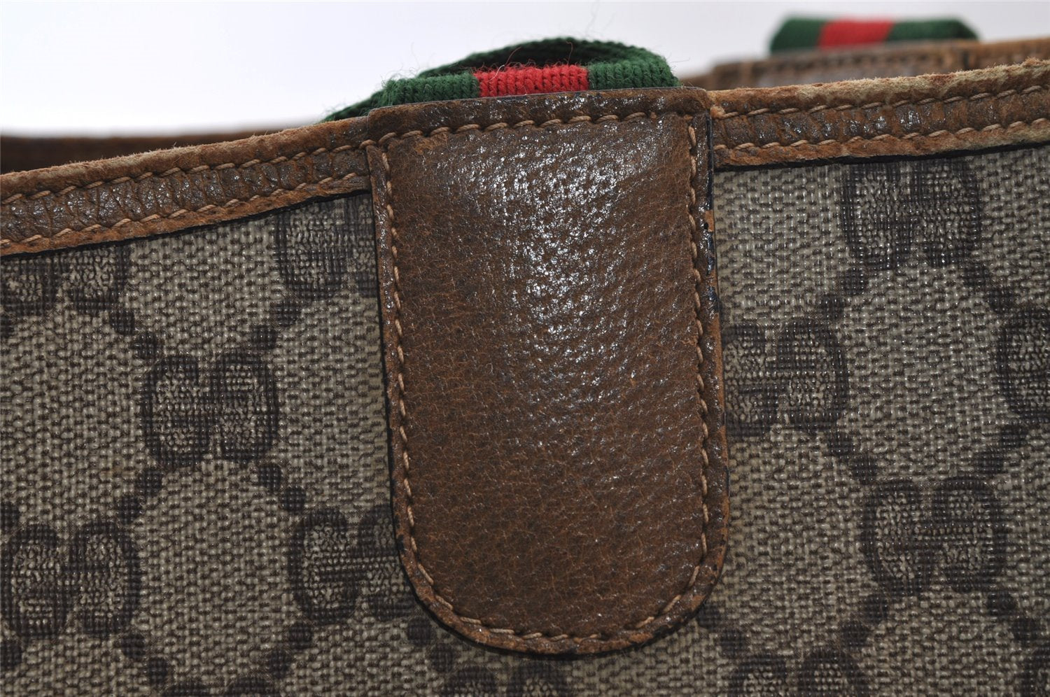 Authentic GUCCI Web Sherry Line Shoulder Tote Bag GG PVC Leather Brown 0297J