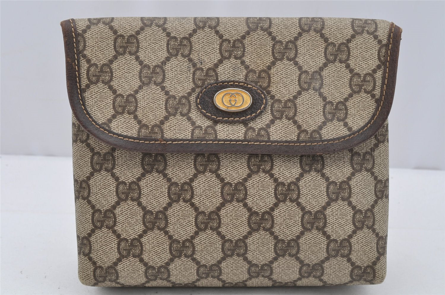 Authentic GUCCI Clutch Hand Bag Purse GG PVC Leather Brown Junk 0298J