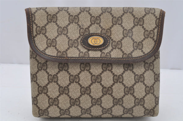 Authentic GUCCI Clutch Hand Bag Purse GG PVC Leather Brown Junk 0298J