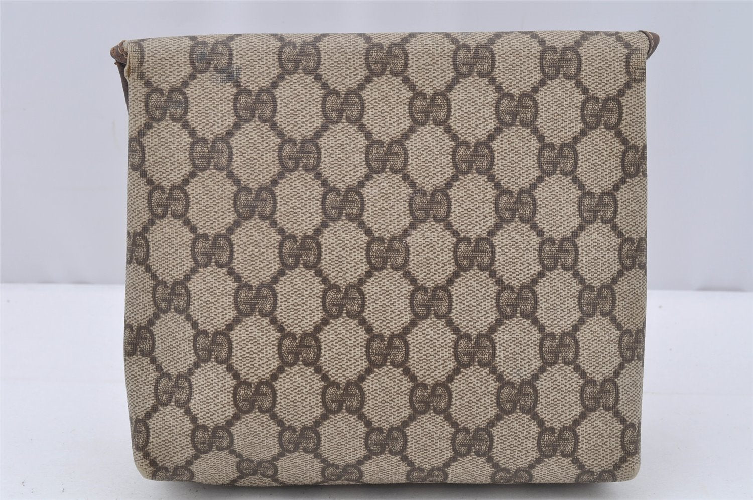 Authentic GUCCI Clutch Hand Bag Purse GG PVC Leather Brown Junk 0298J