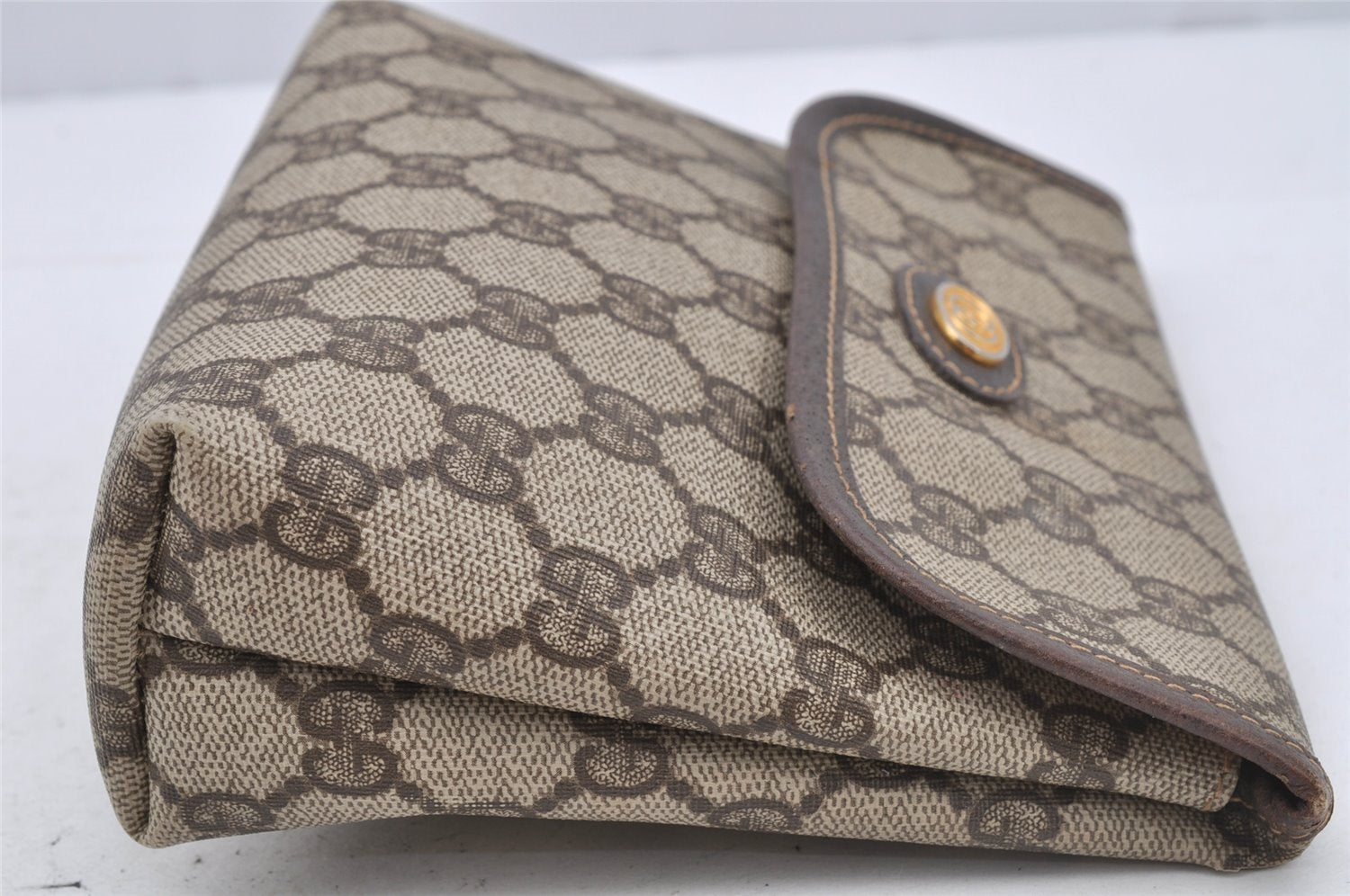 Authentic GUCCI Clutch Hand Bag Purse GG PVC Leather Brown Junk 0298J