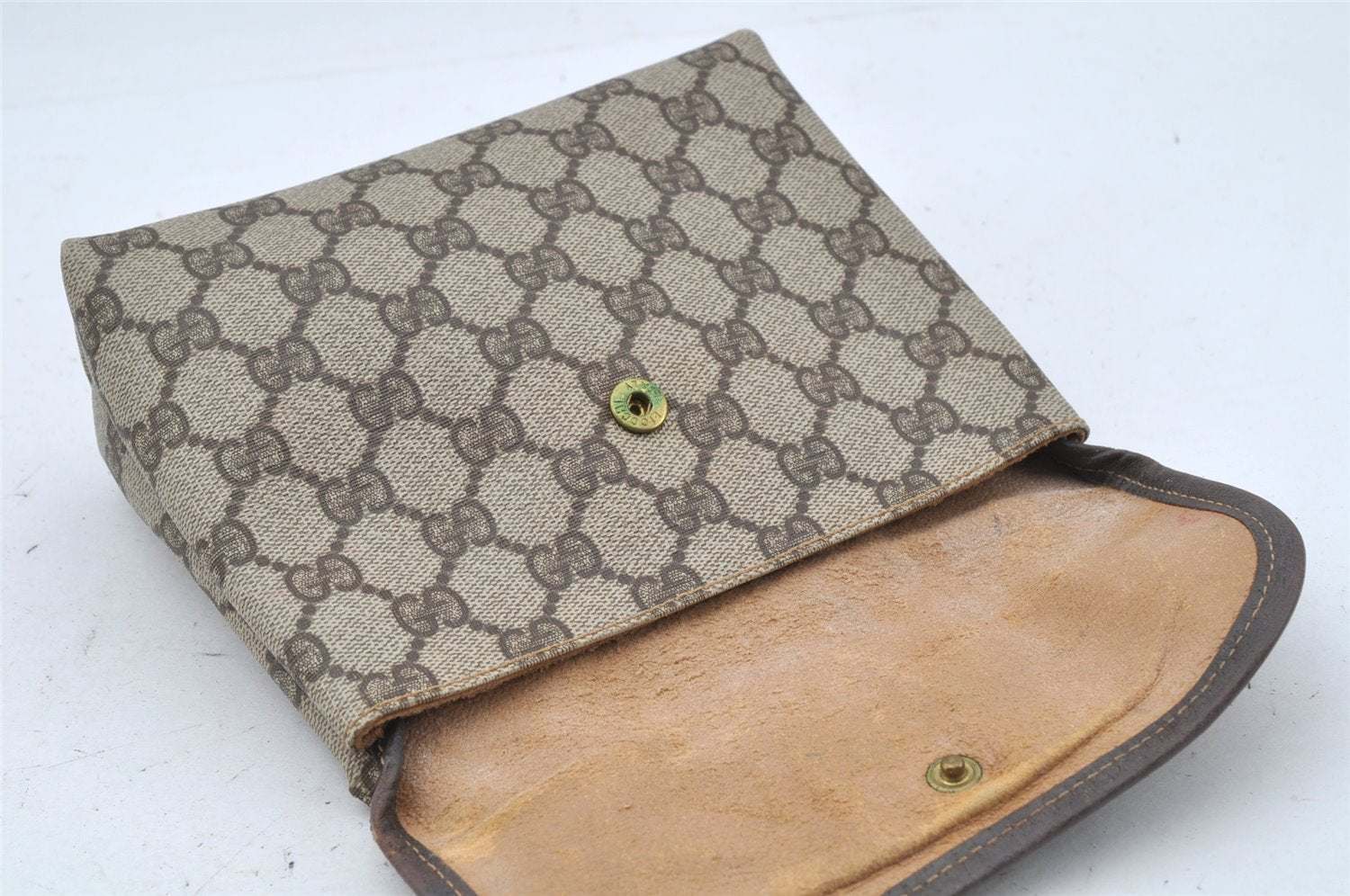 Authentic GUCCI Clutch Hand Bag Purse GG PVC Leather Brown Junk 0298J