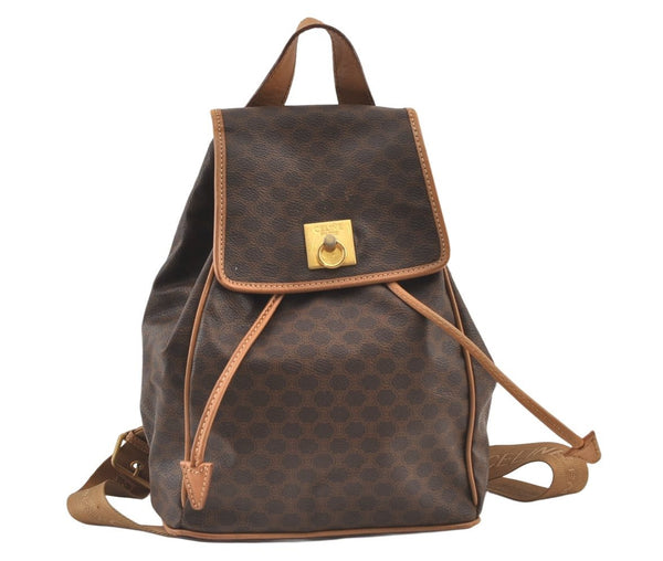 Authentic CELINE Macadam Blason Pattern Backpack Purse PVC Leather Brown 0301K