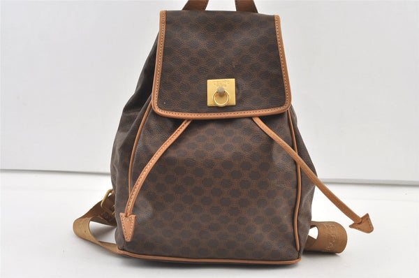 Authentic CELINE Macadam Blason Pattern Backpack Purse PVC Leather Brown 0301K