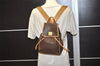 Authentic CELINE Macadam Blason Pattern Backpack Purse PVC Leather Brown 0301K