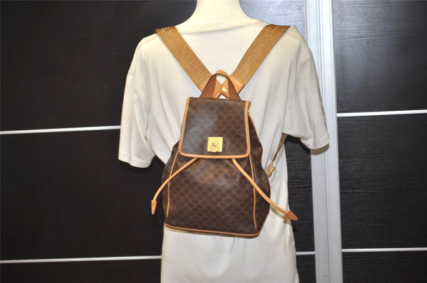 Authentic CELINE Macadam Blason Pattern Backpack Purse PVC Leather Brown 0301K