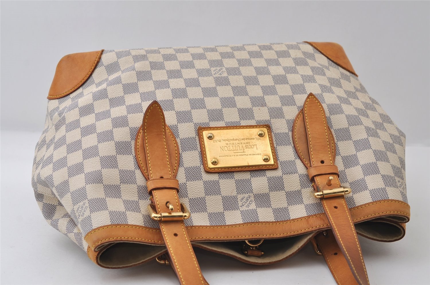 Authentic Louis Vuitton Damier Azur Hampstead MM N51206 Shoulder Tote Bag 0302J