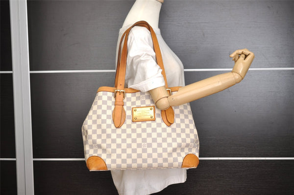 Authentic Louis Vuitton Damier Azur Hampstead MM N51206 Shoulder Tote Bag 0302J
